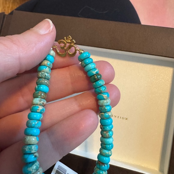 Blue and Gold Beaded Bracelet with Natural Turquoise Stones - Picture 7 of 8